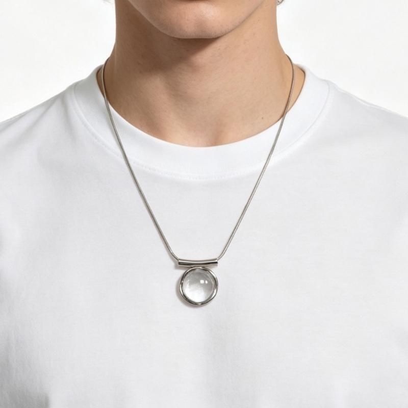 Lightweight Necklace Ring, Alloy and Resin Fashion Jewelry with Clear Colorless Centerpiece for Workwear, Date, and Party Outfits