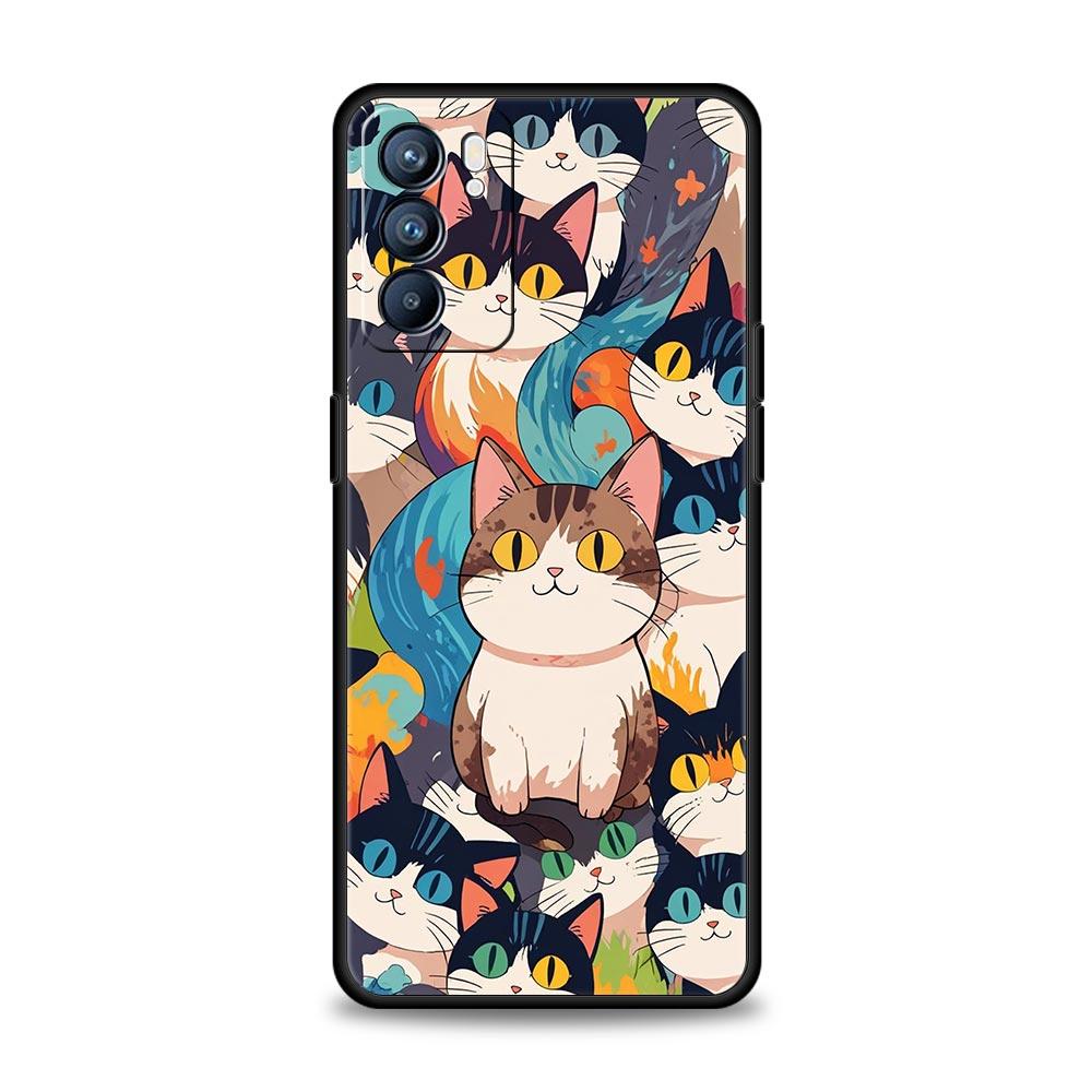 Cute Cartoon Cat Phone Case For Oppo Reno13 Reno12 Reno11 F Reno10 Pro A54 5G Find X5 A53 A52 A9 A17 A78 4G A79 A80 A98 Cover
