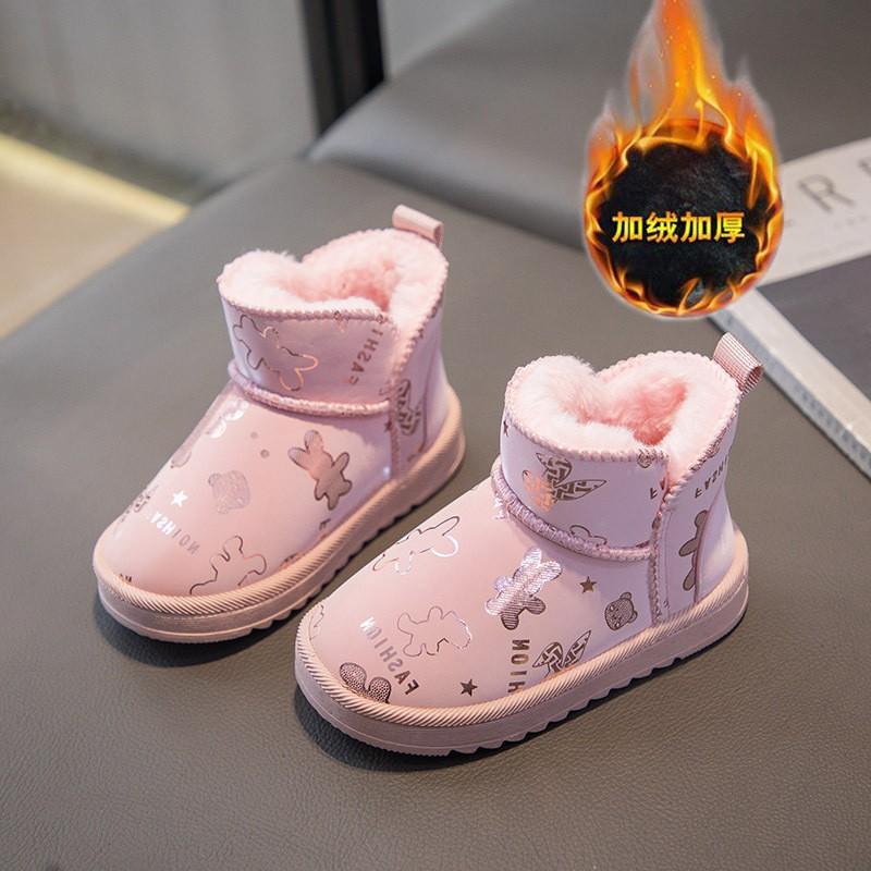 Kids Winter Warm Fleece-Lined Snow Boots Toddlers Unisex Casual Ankle In Black Pink Beige