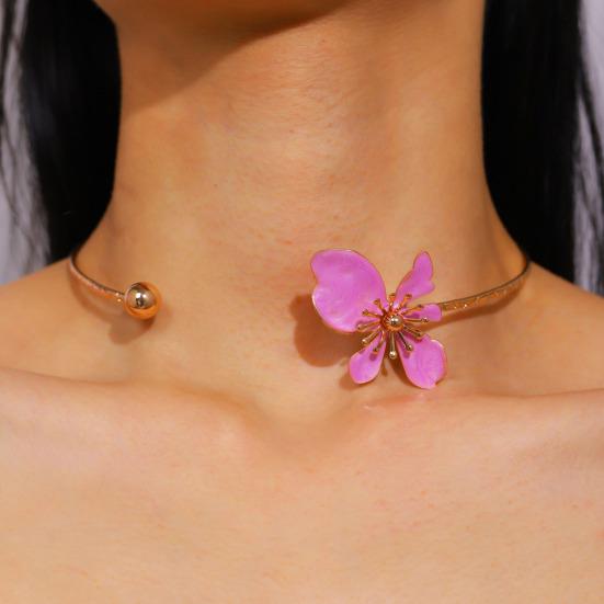 Flower Cuff Choker Enamel Flower Cuff Necklace Elegant Adjustable Wire Choker for Women Parties Holiday Beach Vacation Jewelry
