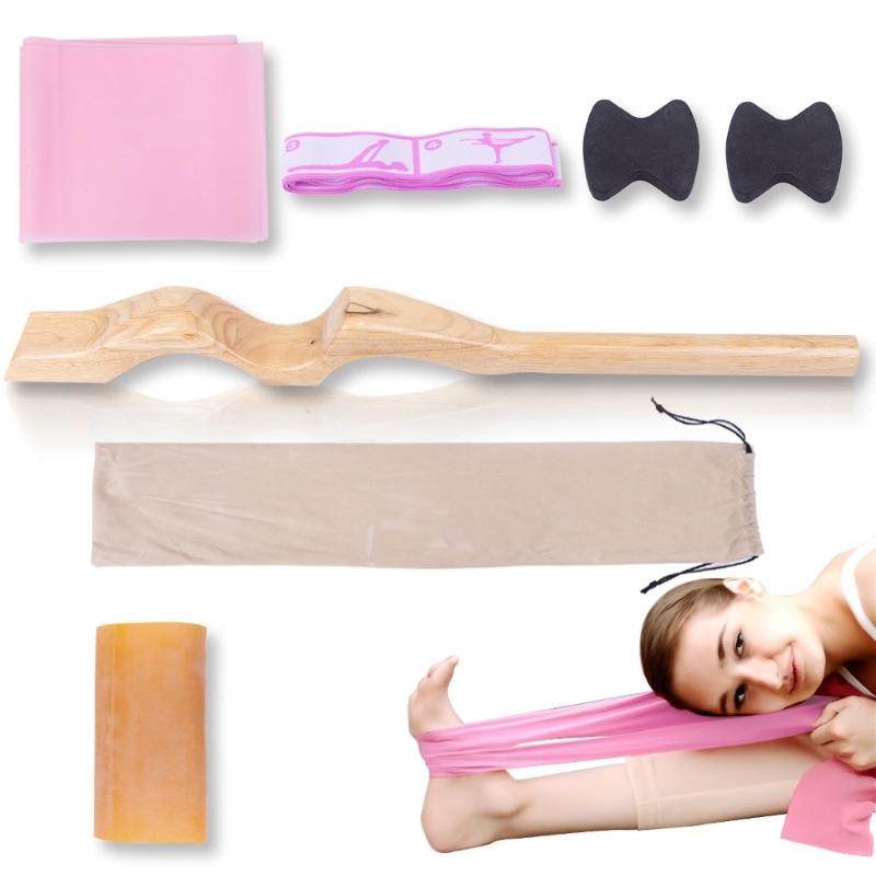 Ergonomic Ballet Stretching Device Elastic Stretch Band Wooden Ballet Foot Stretcher Set for Muscle Stretching Exercises