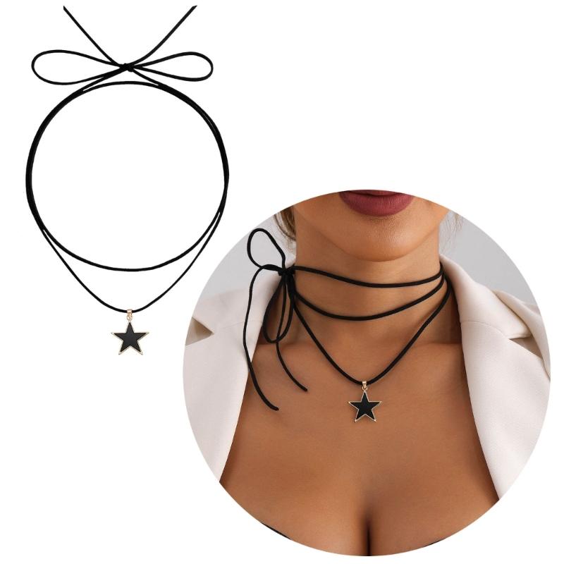 Fashionable Alloy Necklace Pentastar Shape Clavicle Chain Versatile Love Lock/Butterfly Pendant Choker Jewelry for Women