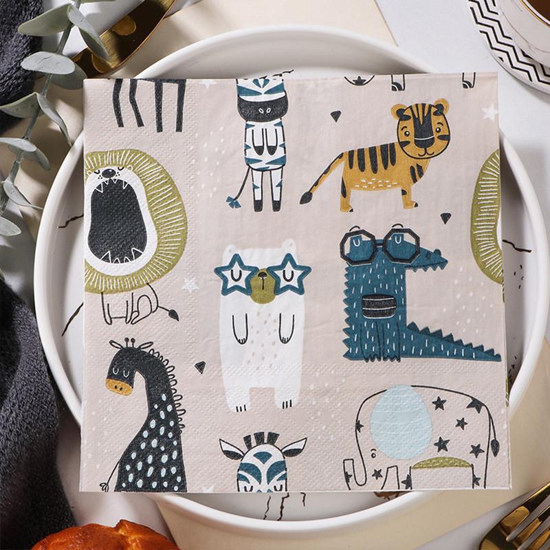 20pcs/lot Cartoon Animal Printed Birthday Decor Disposable Napkins Paper Tissues Tableware Party Supplies