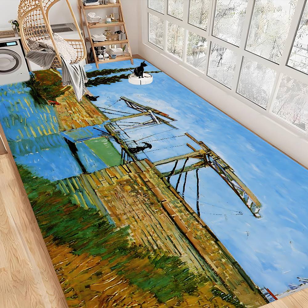 Van Gogh Oil Paintings Floor Mat Anti-slip Absorb Water Long Strip Cushion Bedroon Mat Alfombra