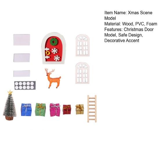 Miniature Christmas Scene Model Handmade Mini Wood Elf Door Festive Holiday Atmosphere Model Dollhouse