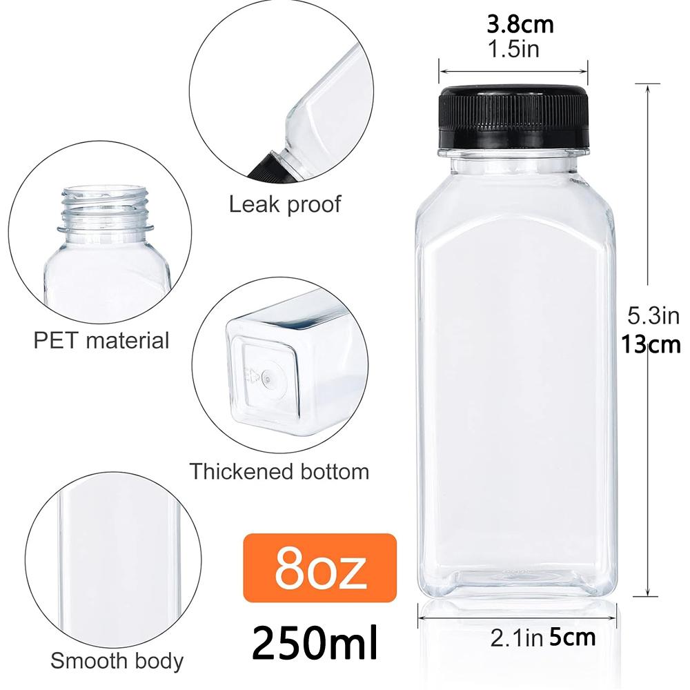 8oz Empty Plastic Bottles with Leak-Proof Caps Food Grade Recyclable Bulk Beverage Containers Clear PET Bottles for Homemade