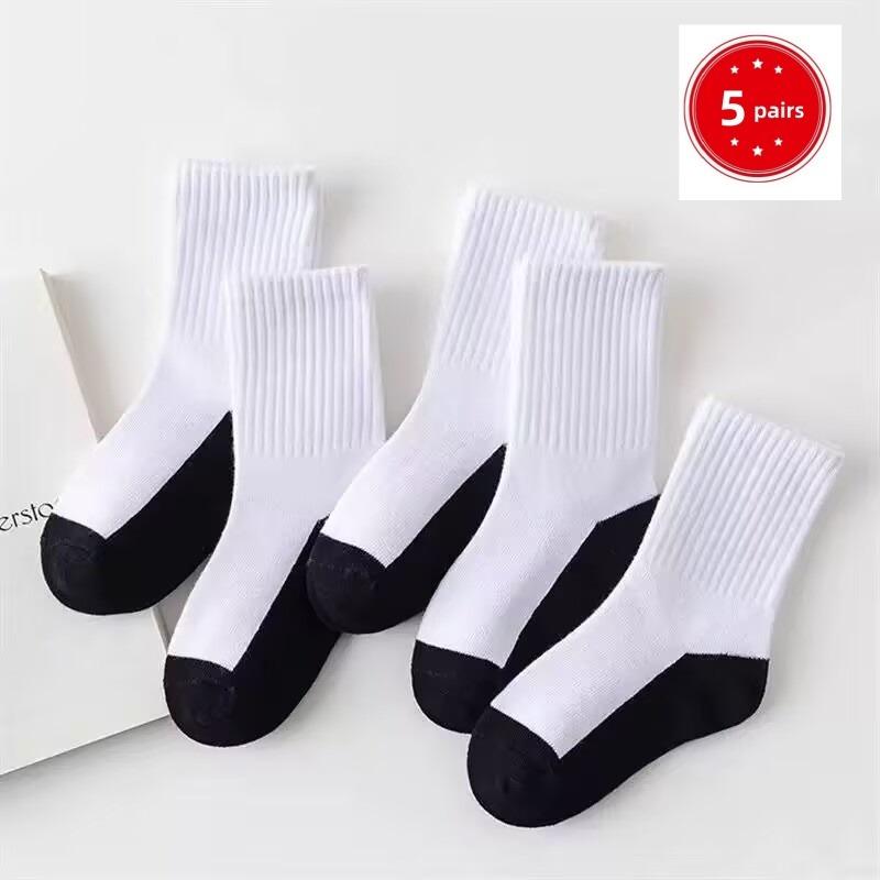 

5 пар/лот Осенне-зимние детские хлопковые носки для детей и подростков, модные, черные, белые, для 1-12 лет, студенческие, теплые, для младенцев, девочек, мальчиков XL чёрный