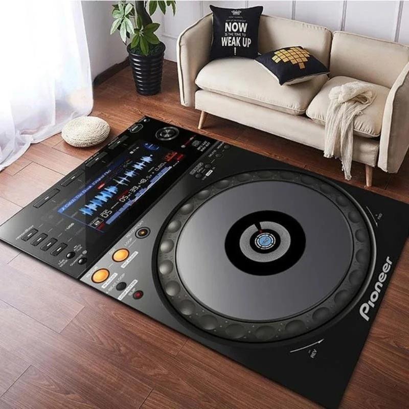 Spacious Vinyl Record-Inspired Rug for Living Room Non-Slip Floor Mat for Bedroom Stylish Carpet Décor Machine Washable
