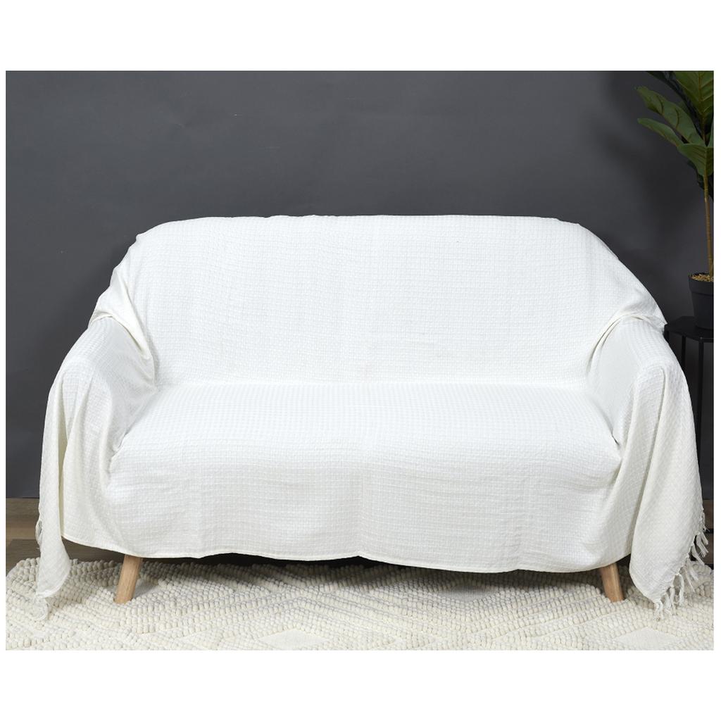 Les Trésors De Lily [A3525] - Ivory Embossed 'Boho' Cotton Sofa Throw Blanket - 250x170 Cm