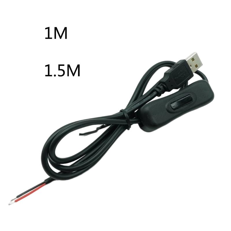 5V USB Male Jack 2 Pin 2 Wire Power Charge Cable Cord Connector DIY 1m/1.5m Wire DIY Pigtail Cable On/Off Switch Cable