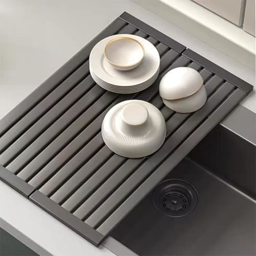 Mamakura Dish Drainer, Countertop, 32-60cm, 60cm, Stainless Steel, Over-the-Sink Dish Drying Rack, Gun Gray, Bifoldable