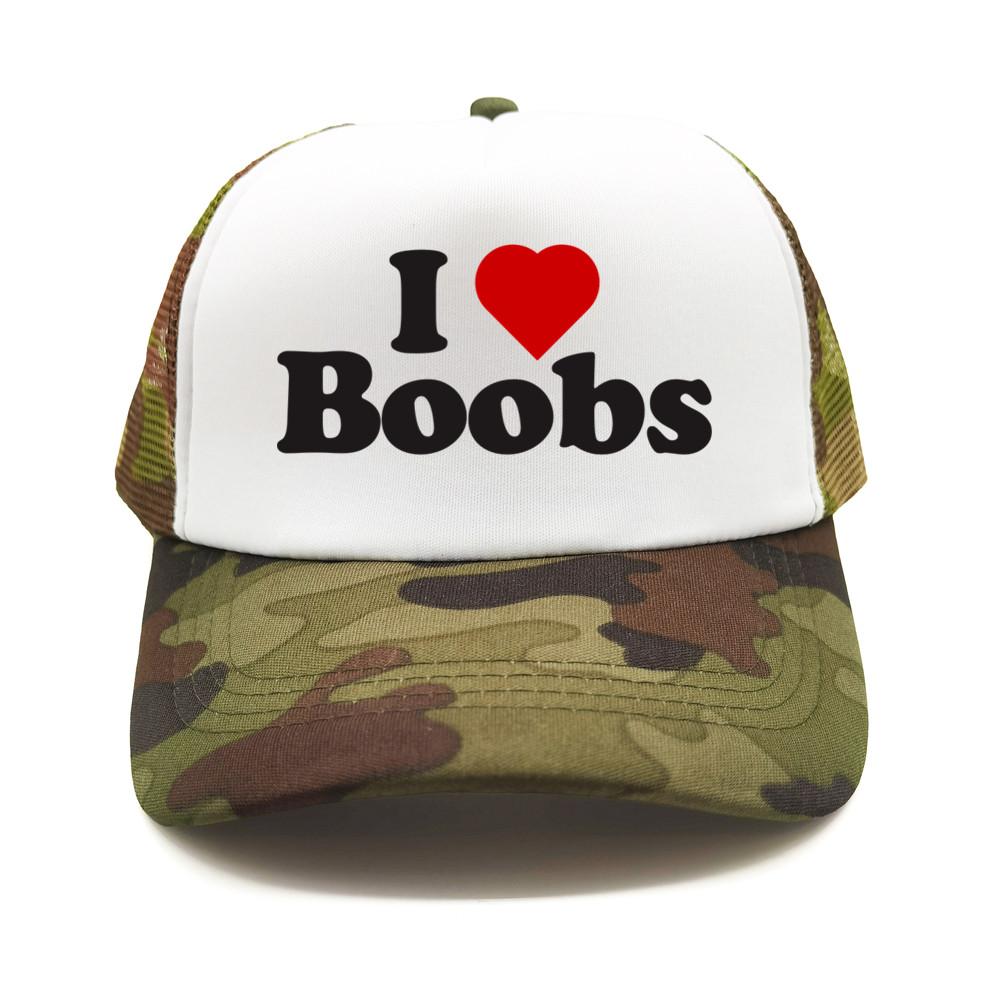 Funny I Love Heart Boobs Boobies Baseball Caps Summer Men Mesh Net Hat Joke Gifts Trucker Cap Outdoor Mesh Net Caps MZ079