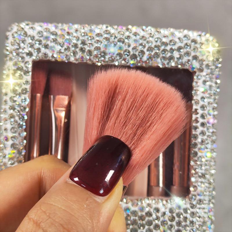 Rhinestone Travel Makeup Box with Mirror & Mini Brush Set