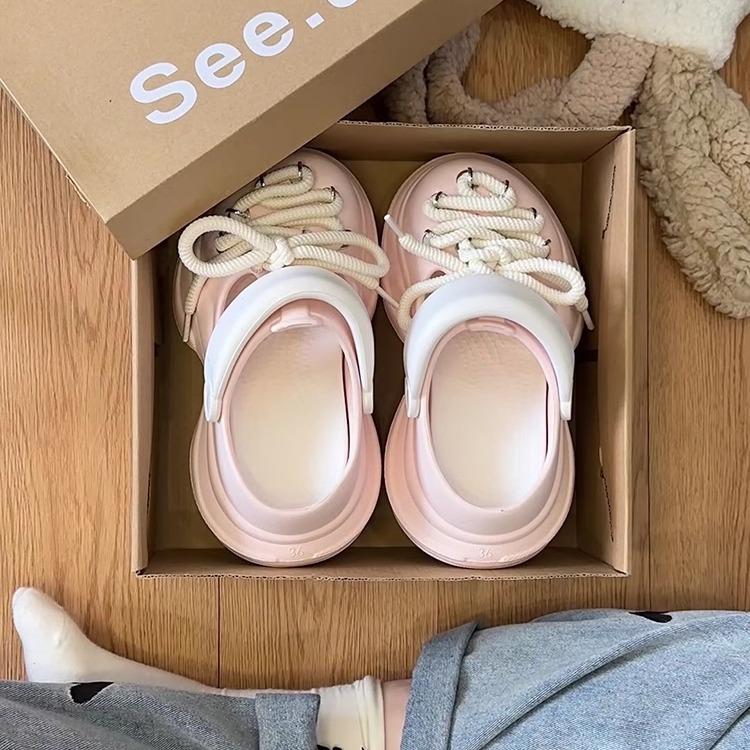 Fashion Women Platform Sandals DIY Laceup Fashion Clogs Thick Sole Summer Garden Shoes Ladies Home Street Slippers Beach Wedges Slides