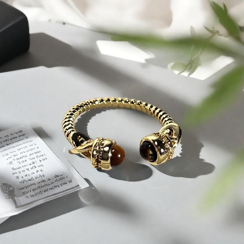 Medieval French Retro Gold Imitation Tiger'S Eye Stone Sunflower Opening Ring Niche High-End Unique Ring