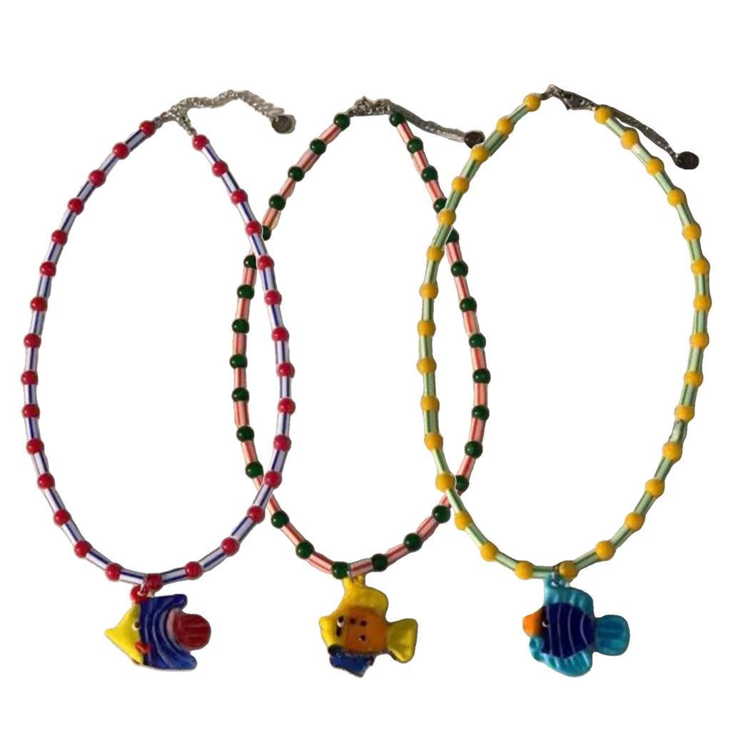 Sophisticated Beaded Necklace Stylish Fish Pendant Neckchain Fashionable Clavicle Chain Adjustable Length Choker