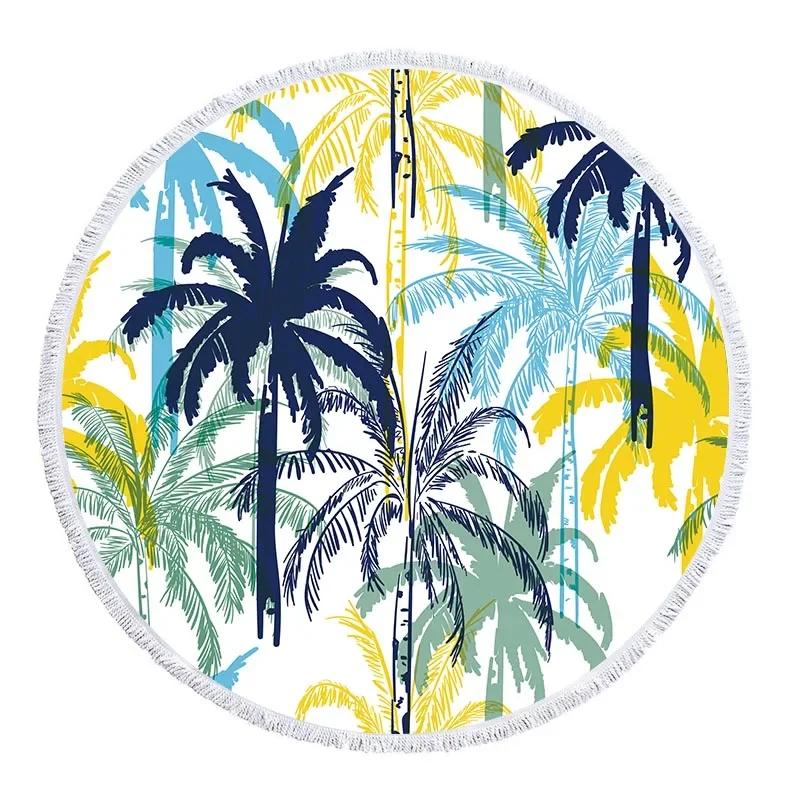 Summer Boho Style Towel Beach Landscape Mandala Big Terry Towels Tree Sea Woman Scenic Vacation Round Beach Towel