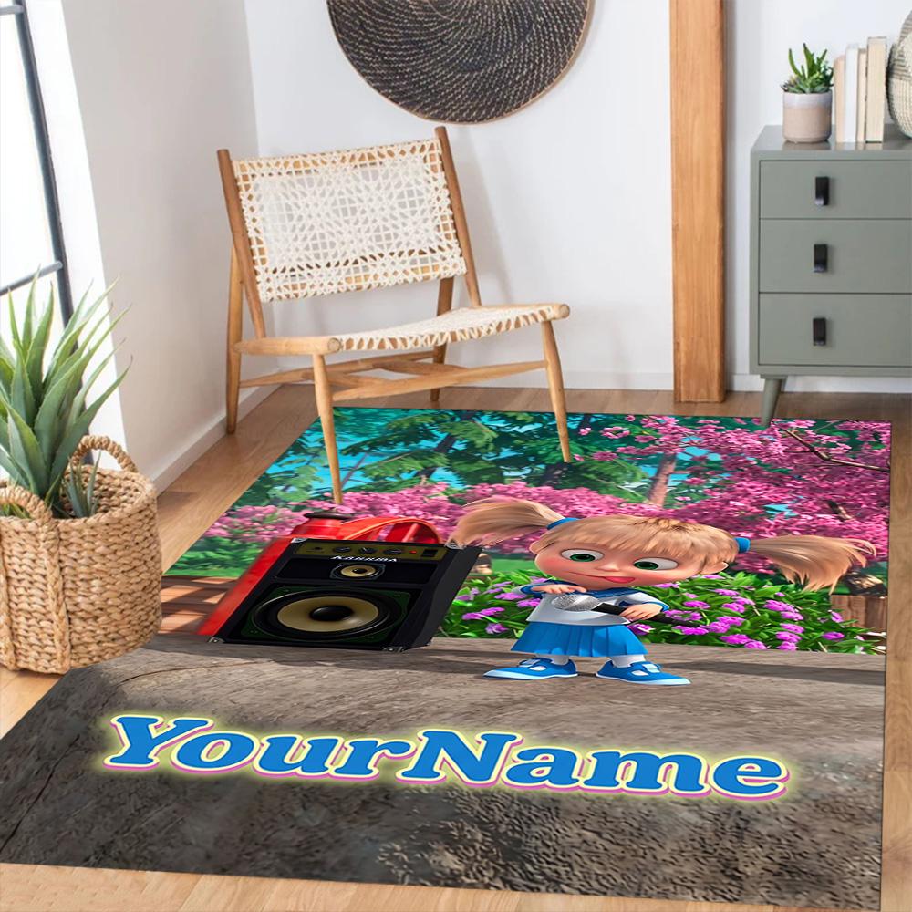 Masha Bear Customized Name Area Rug Design for Balcony Entryway Game Room Hallway Antislip Carpet Office home decor Spiritual Gift