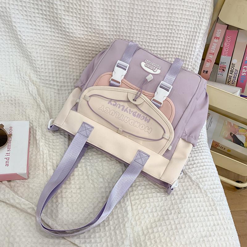 Color Block Shoulder Bag Women's Large Capacity Tote Bag Lightweight Handbag Student Crossbody Bag