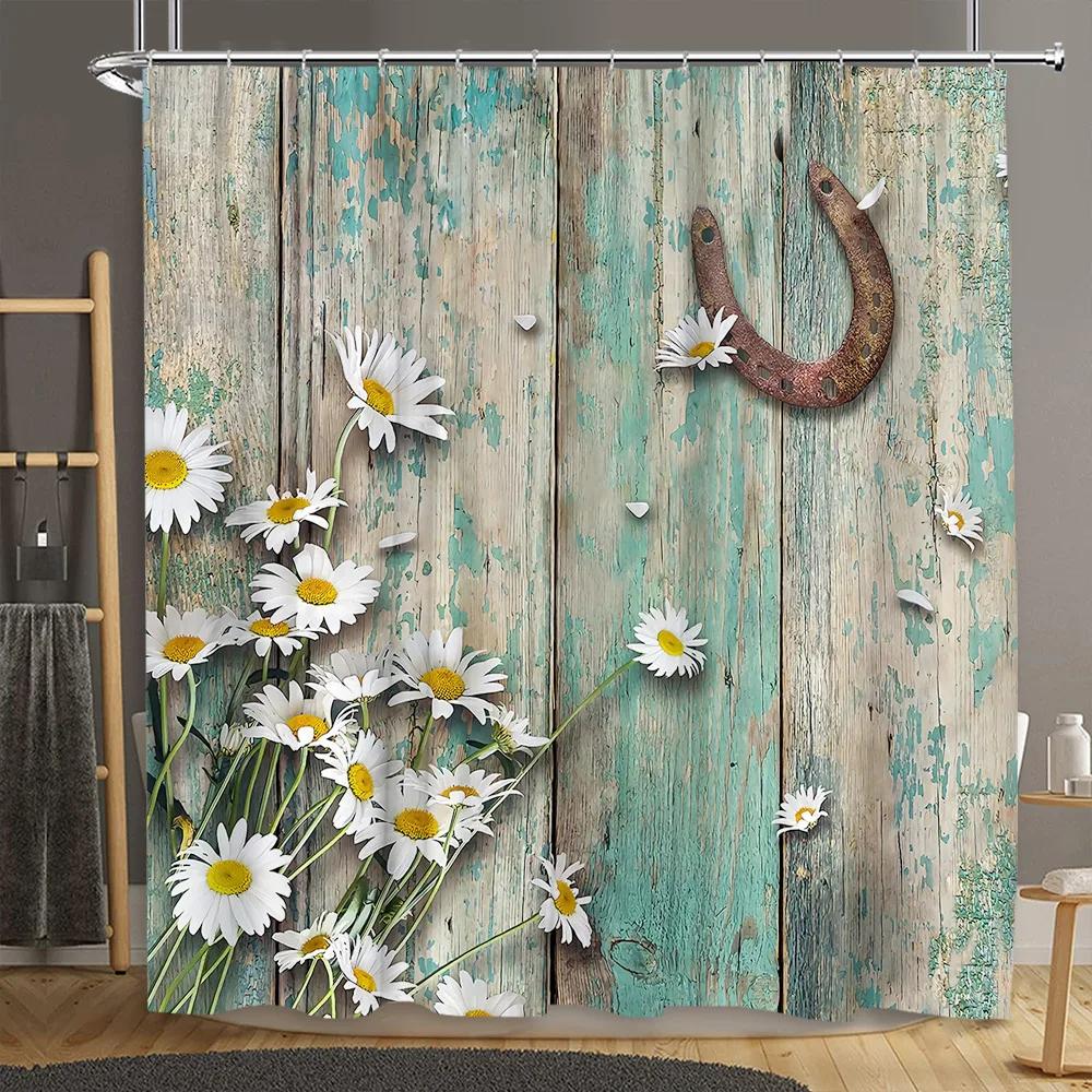 Brick Wall Shower Curtain Botanical Flower Natural Farm Vine Barn Rustic Wood Panel Home Polyester Fabric Bathroom Decor Curtain