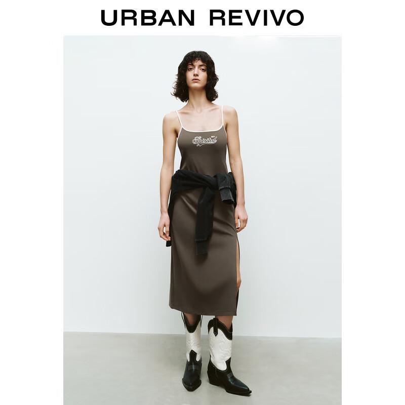 

UR 2025 Spring Women s American Retro Letter Slit Strap Maxi Dress L