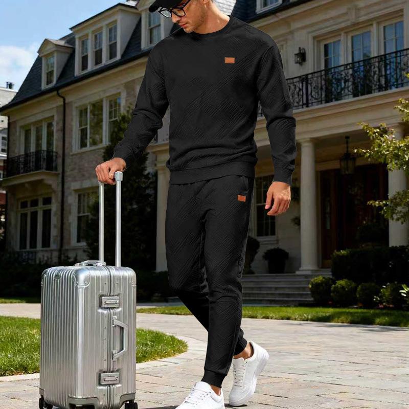 Outdoor Casual Sports Men's Simple Commuting Loose Textured Round Neck Sweatshirt Suit