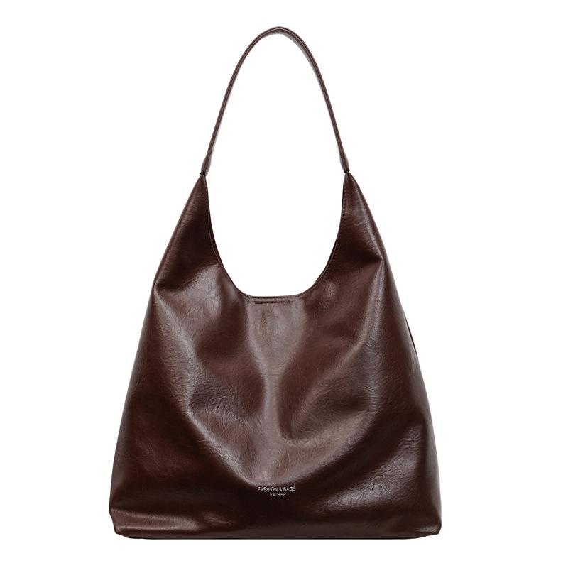 Slack retro brown bag 2025 new fashion simple women's shoulder bag large capacity commuter tote bag