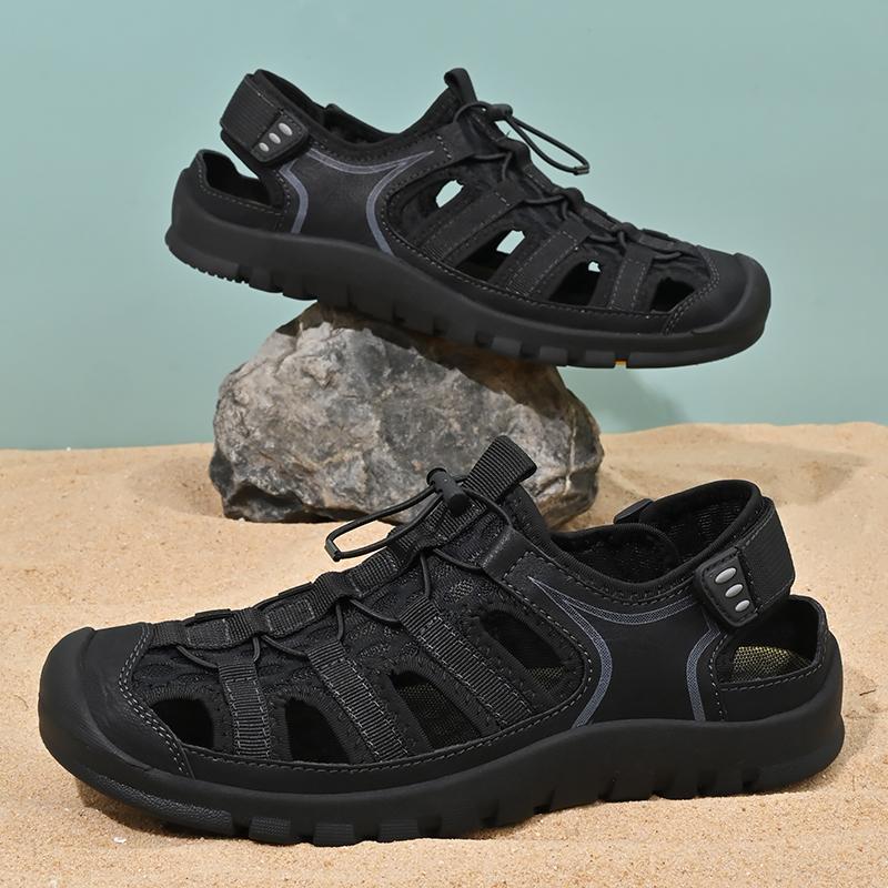 Fashion Breathable Summer Mens Sandals Classic Leather Casual Shoes Outdoor Man Beach Shoes Roman Sneakers Quick Dry Wading Aqua Shoes