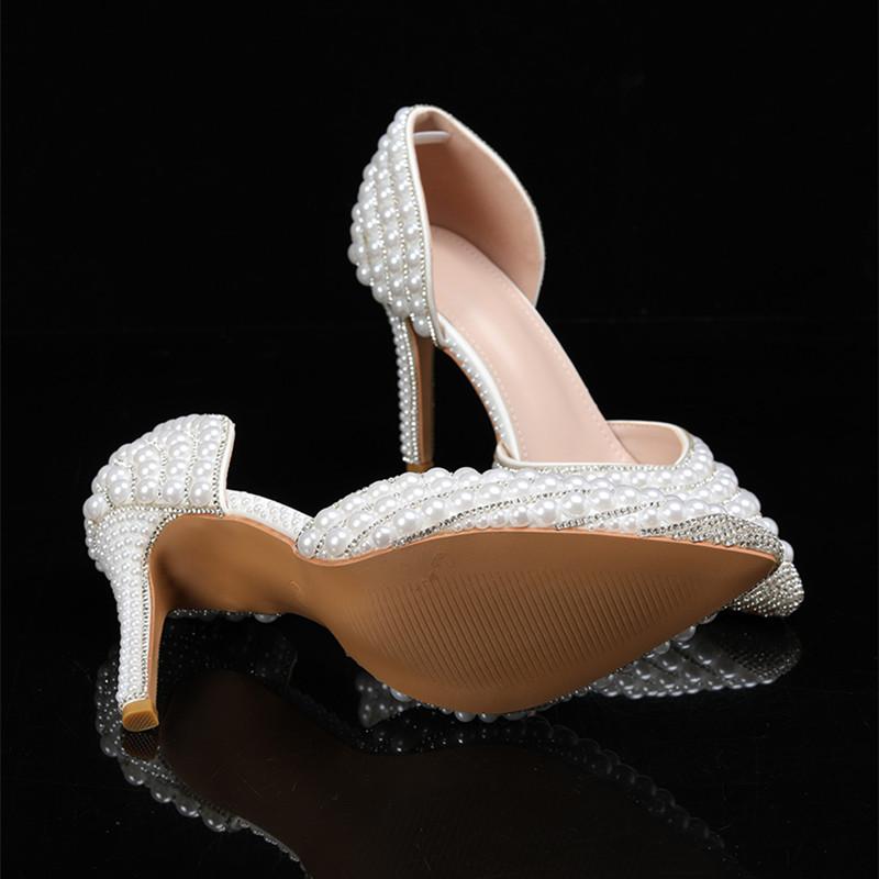 Fashion Luxury Handmade Full Pearls Rhinestones Wedding Women Pumps Elegant Pointed toe Bridal Thin High heels Fashion Party Prom Shoes