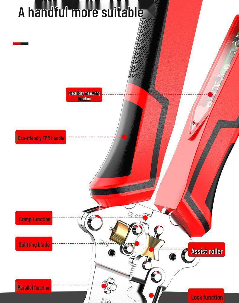 Multifunkční elektrikářské kleště: Nástroj pro stříhání, tahání, odizolování, krimpování, odizolování a navíjení drátů.