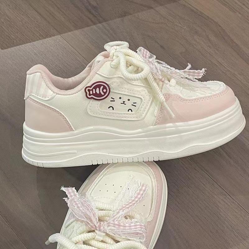 Milk Fufu Women s Thick-Soled White Sneakers - 2025 Cute, Versatile Casual Sports Shoes 39 розовый