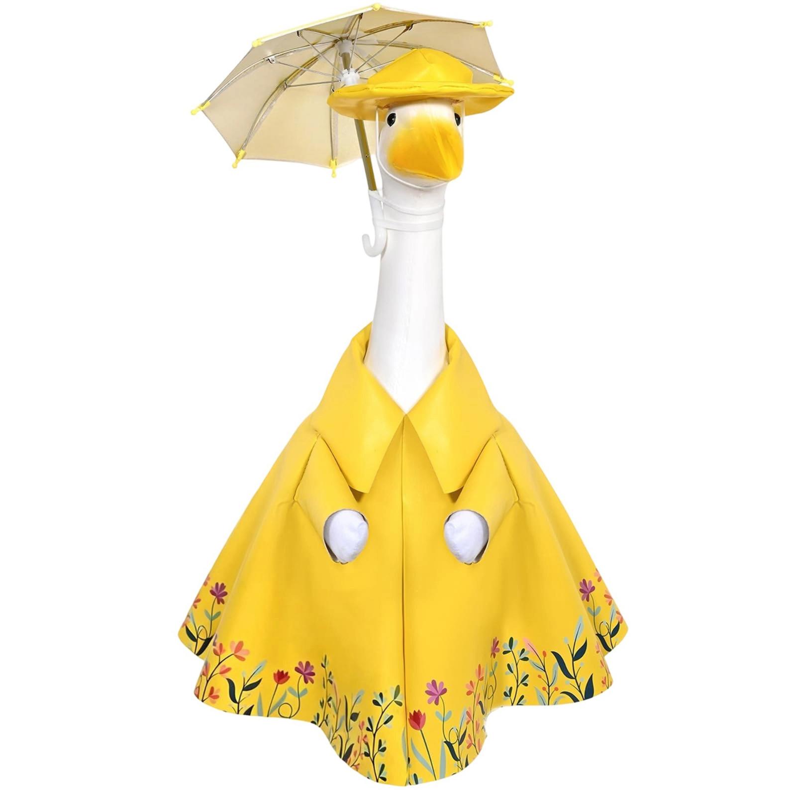 

23 Inch Porch Goose Costume Apparel Set Includes Cape Hat and Umbrella with Floral Print Suitable for Outdoor Decoration and Seasonal Display