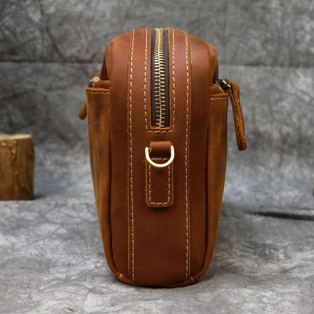 Retro Leather Clutch Bag Unisex Crazy Horse Leather Storage Bag First Layer Cowhide Shoulder Messenger Bag 9458