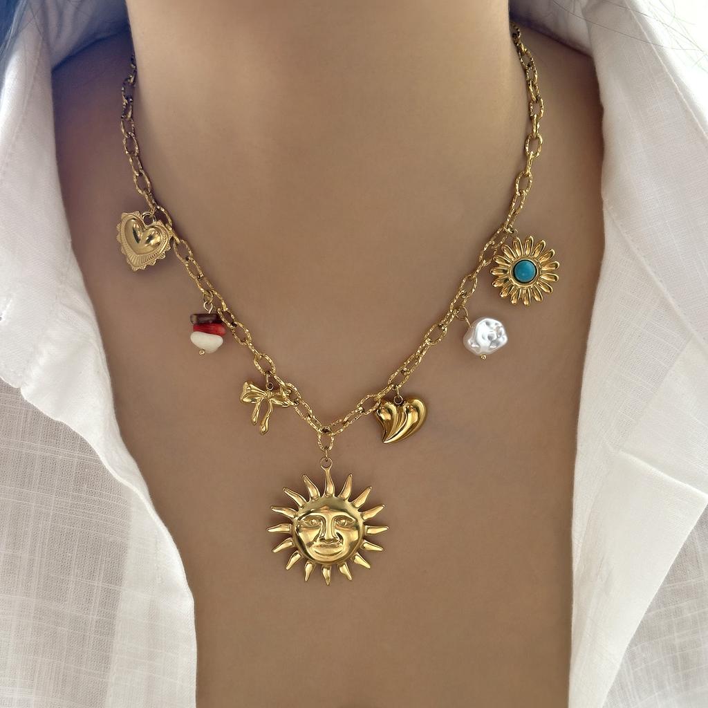 Fashion Stainless Steel Metal Conch Necklaces for Women Cute Shell Tassel Ceramic Fish Necklaces Party Daily Jewelry Gifts