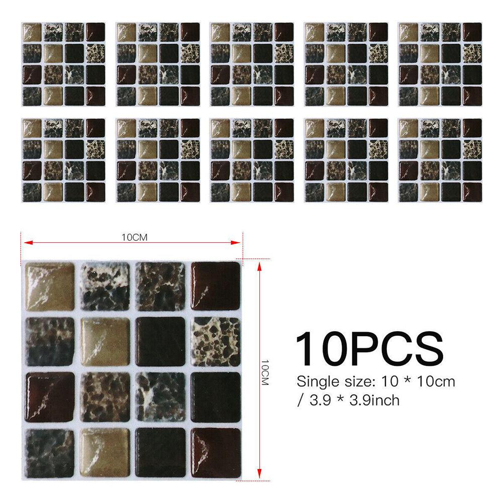 10pcs Wall Sticker Bright Film Mosaic Creative Tile Stickers Decorative 10*10cm Bathroom Kitchen Home Wall Decal Self-adhesive