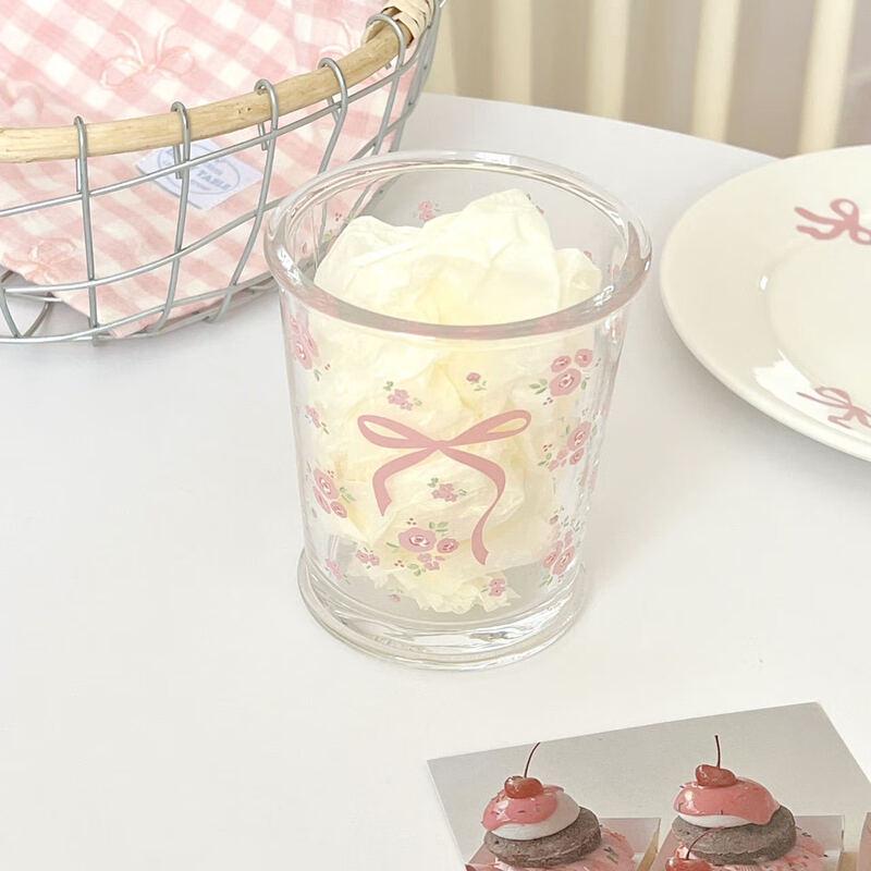 Cute Bowknot Floral Glass Drinking Cup Set