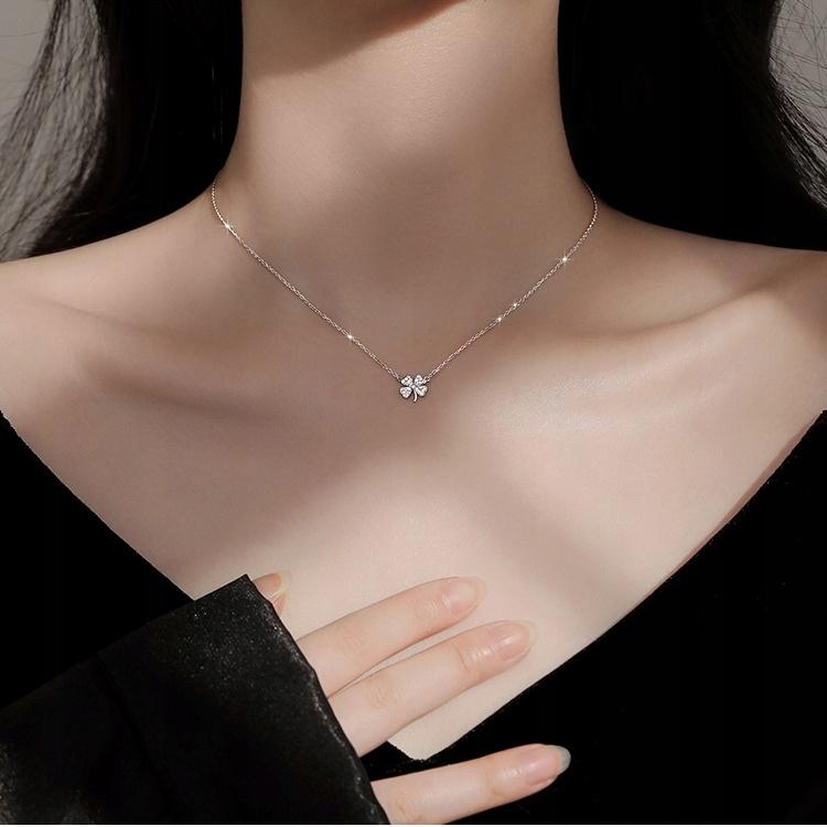 925 Silver Chain Earrings Bracelet Four Leaf Clover Crystal