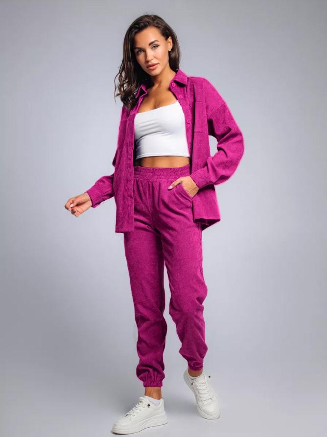 2025 Retro Übergröße Damen Revershemd und Cordhose Set