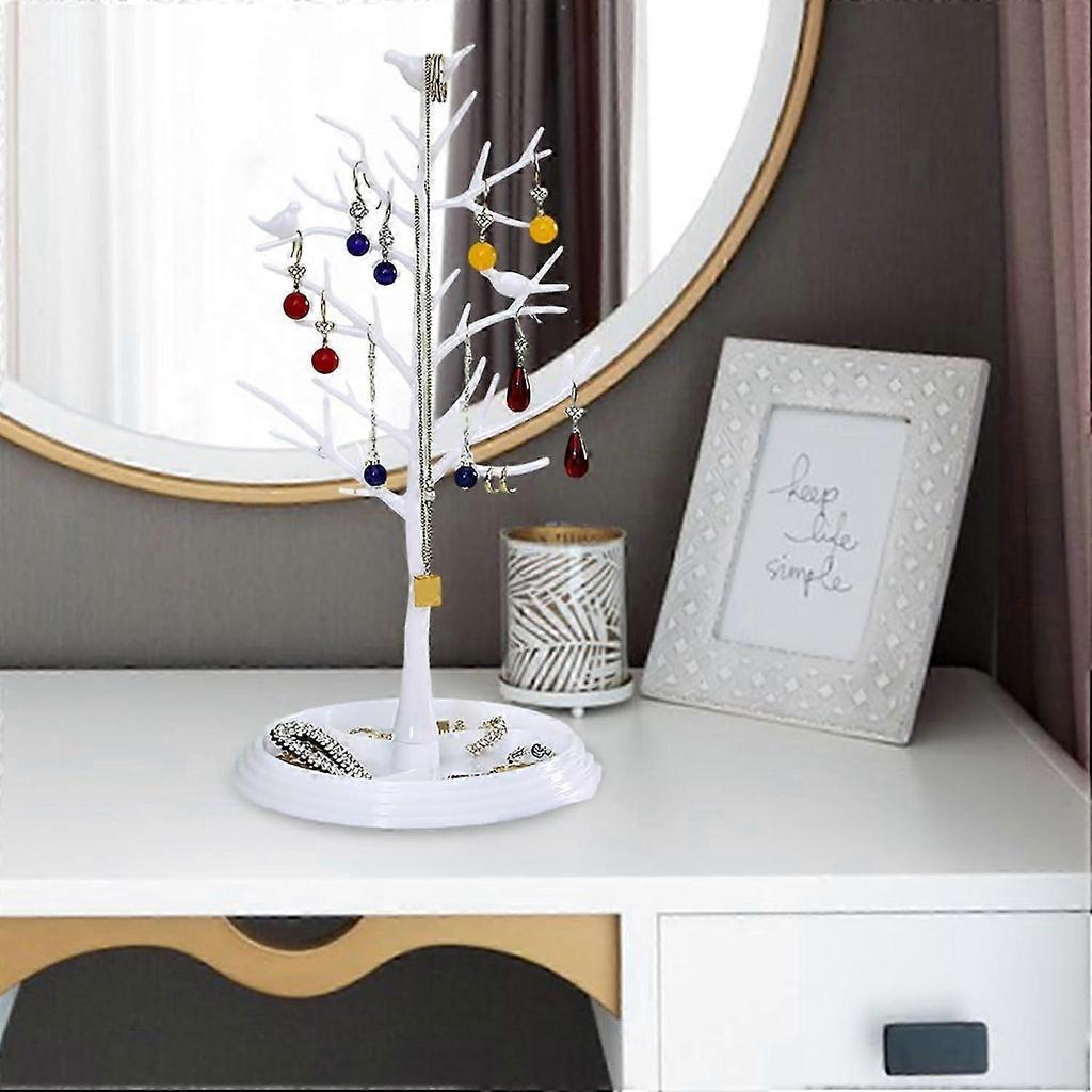 Tree Shape Jewelry Holder for Jewelry Storage - White Velvet Organizer with Branch Design for Necklaces and Earrings