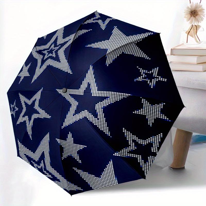 1pc Stars Night Automatic Umbrella   Auto Open/Close Folding Umbrella with  8 Rib Frame, 3 Fold Compact Umbrella for Men & Women, 106