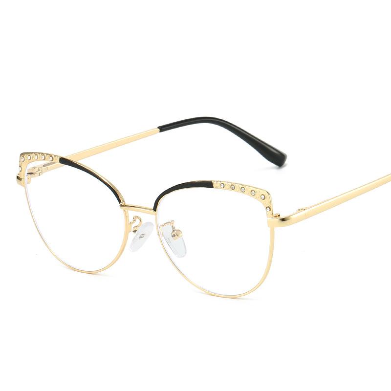 Cat Eye Shape Women Eyeglasses Rhinestone Decoration Stylish Glasses Frame for Women Blue Light Blocking Decorative Glass