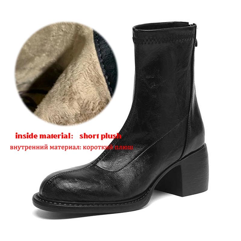 Krazing Po Microfiber Winter Round Toe Size 33 Western Boots Size 43 Zipper Thick High Heels Pleated Decoration Ankle Boots