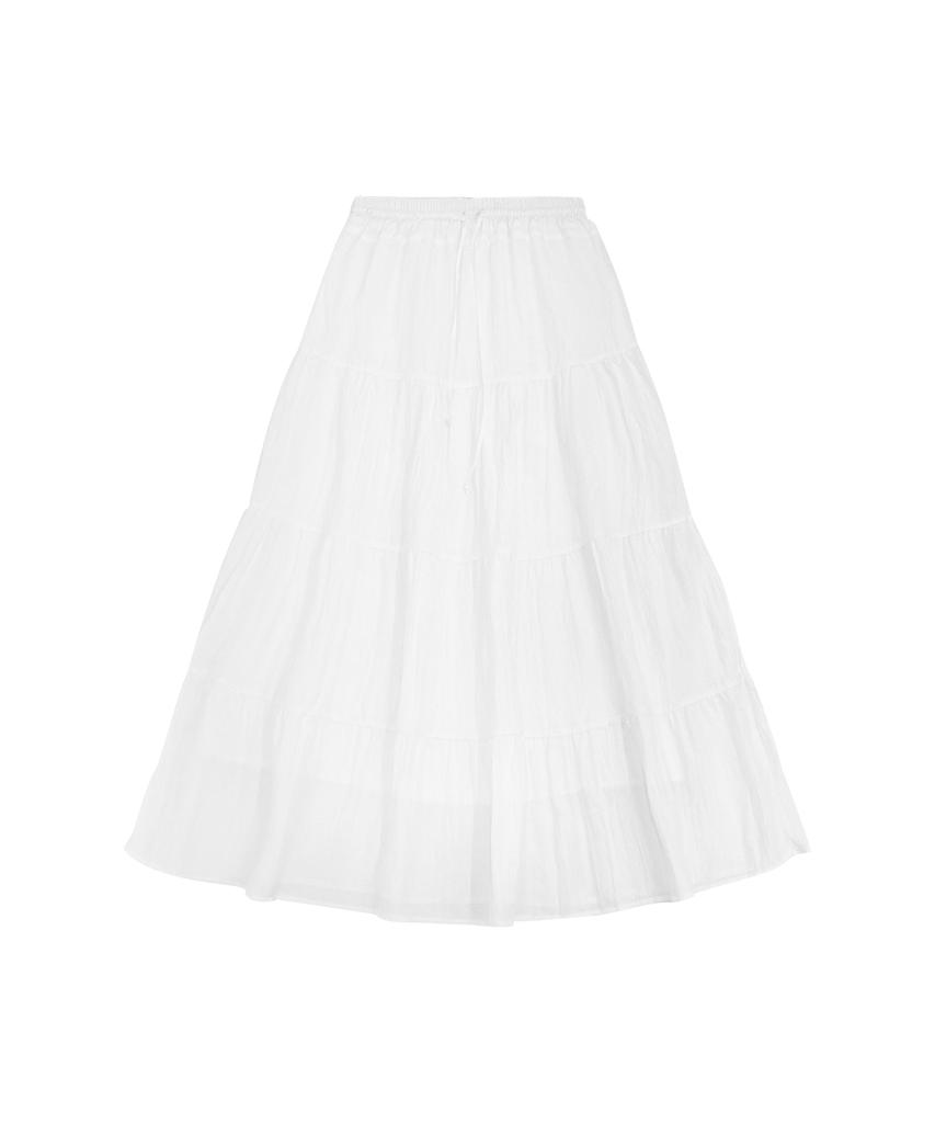 Banwonateullie P3313 Shirred Tiered Maxi Skirt_White