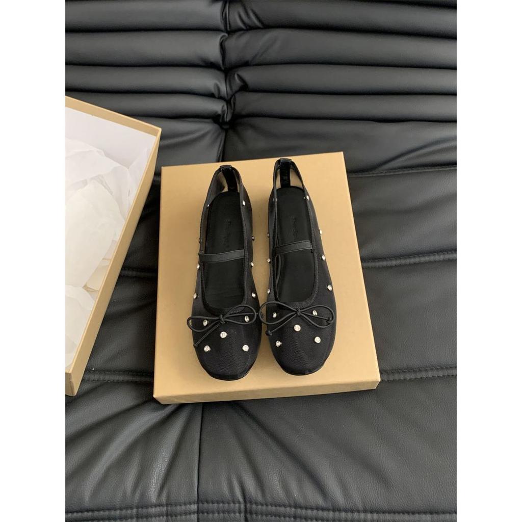 Summer Mesh Shoes Women's Breathable Shoes Korean Version Temperament Fairy Style Hollow Single Shoes Women's Flat Bottom One Pedal Mary Jane Shoes