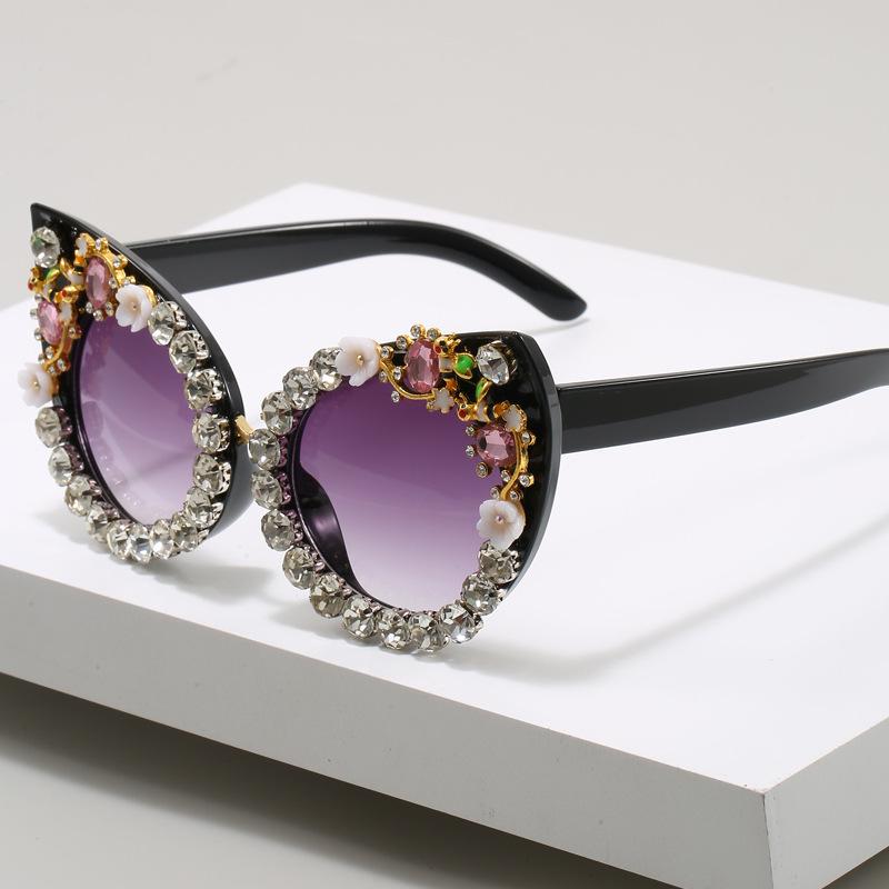 New personalized exaggerated handmade diamond sunglasses, European and American fashion B cat eye party glasses trendy sunglasses