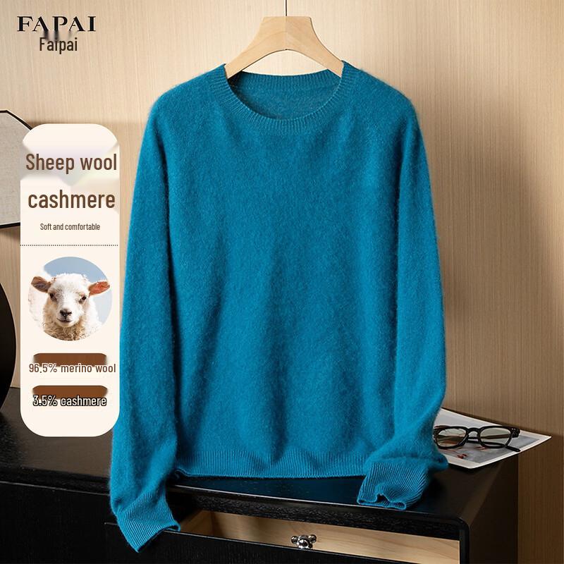 FAPAI Women s 96% Merino Wool & Cashmere Blend Warm Round Neck Knit Sweater One Size