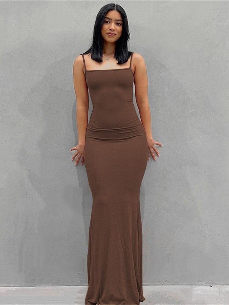 

Елегантне облягаюче сексуальне жіноче плаття 2022 літо на лямках максі вечірні клубні сукні жіночий халат femme ladies vestidos mujer XXXL коричневий