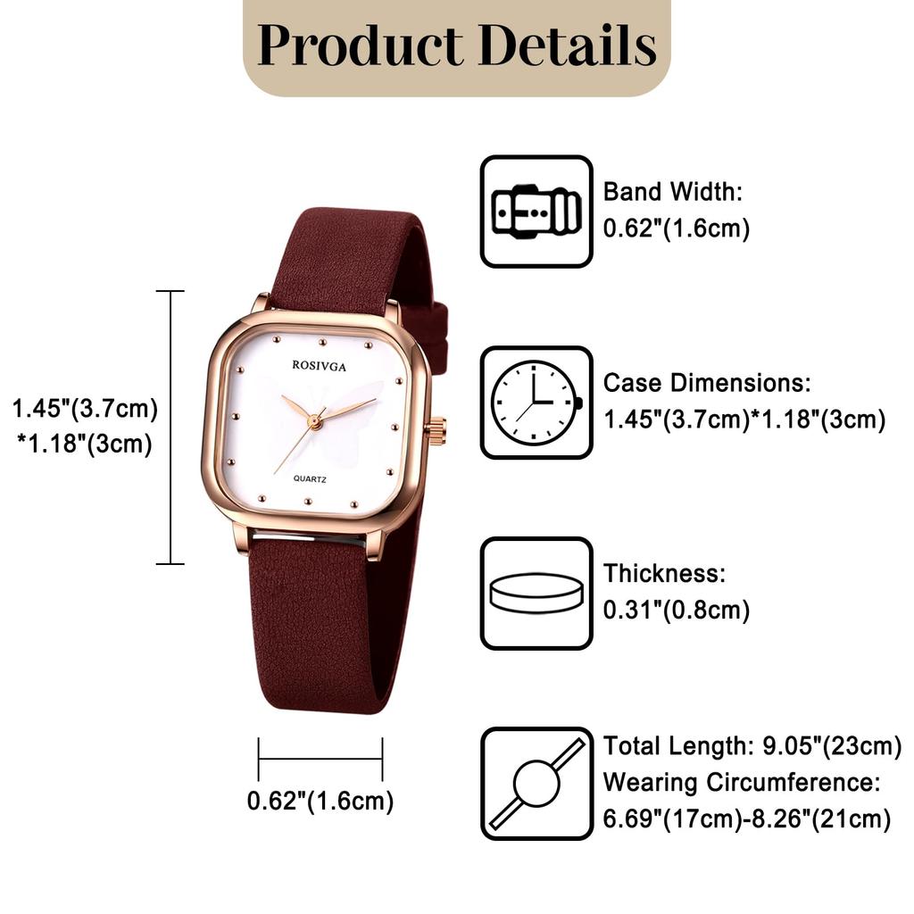 Women's Watch Leather Strap Simple Antique Square Analog Waterproof Leather Belt Casual Business Fashion Watch Women's Accessories - Birthday