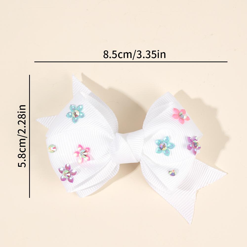 2Pcs Bow Hair Clip Rhinestone Flower Ribbon Solid Color Simple Barrette Baby Girl Kid School Play Party Accessories Hairpin Gift