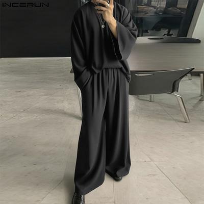 Two Piece Suit Men Drop Shoulder Long Sleeve Tops Long Pants Casual Sets